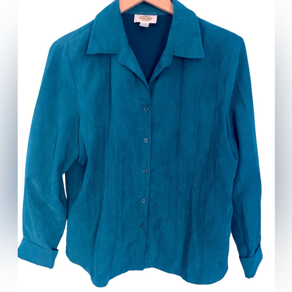 Talbots Teal Soft Faux Suede Button Front Shirt Size L
